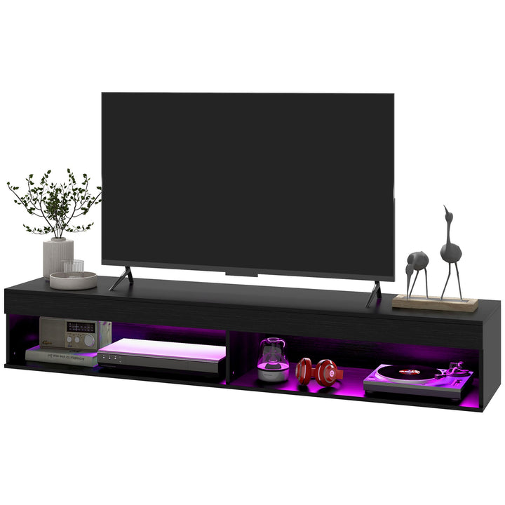 Modern Wall Mounted TV Stand with Storage and LED Lights for TVs up to 75", Floating TV Shelf for Living Room, Black