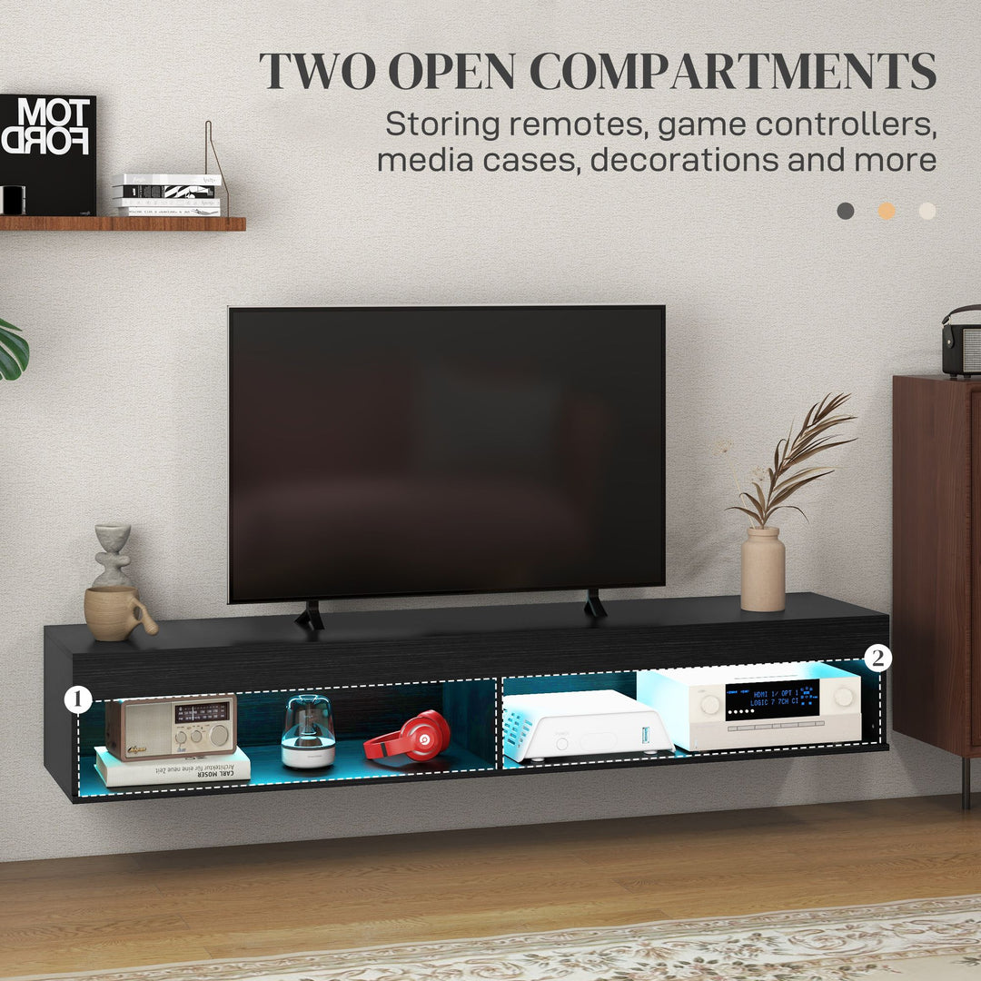 Modern Wall Mounted TV Stand with Storage and LED Lights for TVs up to 75", Floating TV Shelf for Living Room, Black
