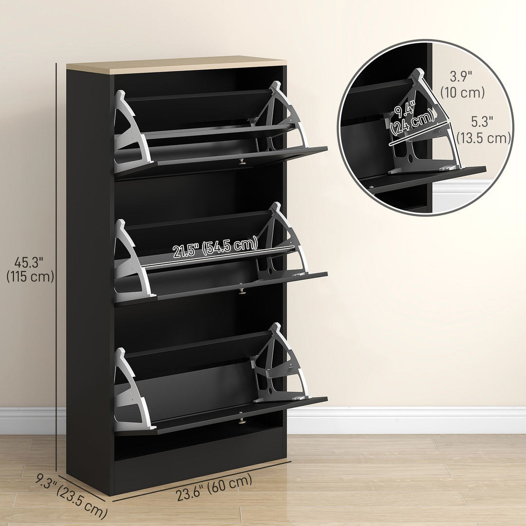 Modern Shoe Storage with 3 Flip Drawers and Adjustable Shelves, Shoe Cabinet Organizer for 18 Pairs of Shoes, Black