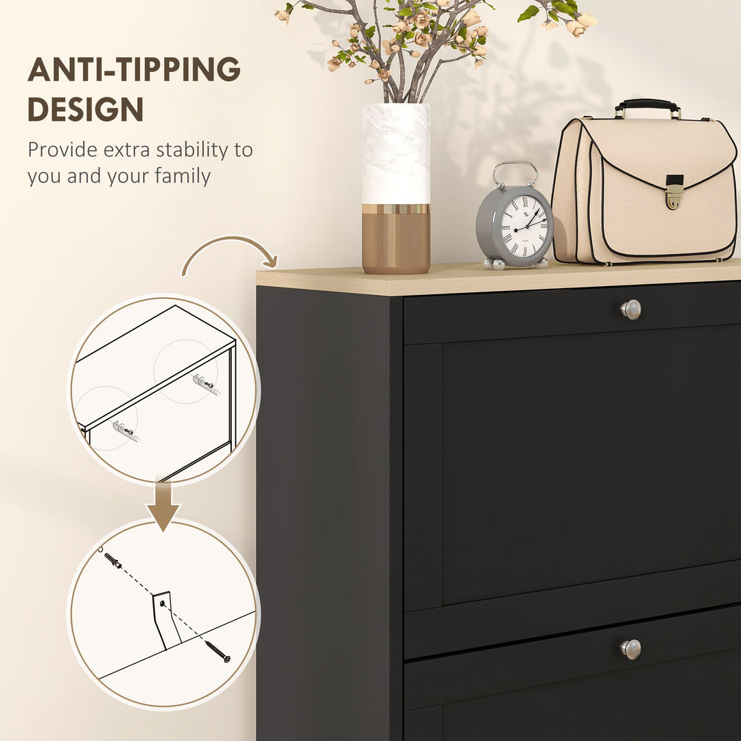 Modern Shoe Storage with 3 Flip Drawers and Adjustable Shelves, Shoe Cabinet Organizer for 18 Pairs of Shoes, Black