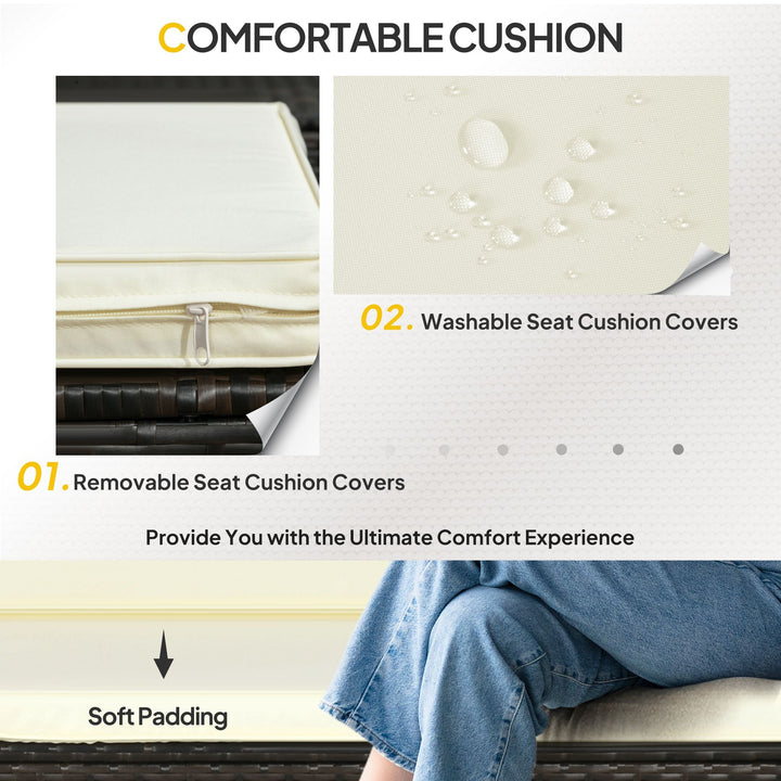 3 Pieces Patio Furniture Set with Cushions, Outdoor PE Rattan Wicker Conversation Corner Sofa Set with Glass Top Table and Adjustable Foot for Garden, Lawn, Cream White