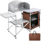 Camping Kitchen Table Picnic Cabinet Folding Cooking Storage Rack Portable Brown