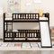 Bunk Bed with Slide; Twin Over Twin Low Bunk Bed with Fence and Ladder for Toddler Kids Teens