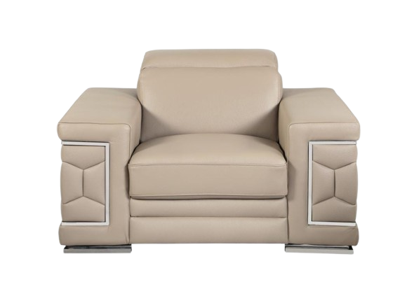 Luxury Beige Italian Leather Living Room Set - 3-Piece Coil Spring Sofa with Wood Frame