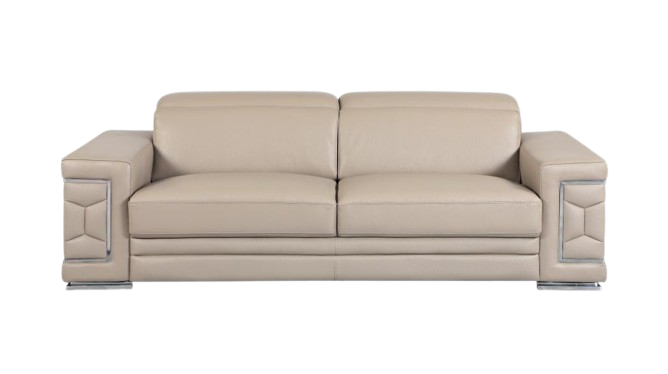 Luxury Beige Italian Leather Living Room Set - 3-Piece Coil Spring Sofa with Wood Frame