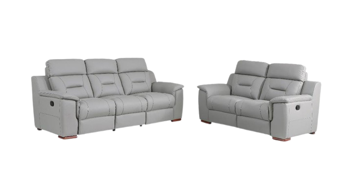 Two Piece Indoor Gray Genuine Leather Five Person Seating Set