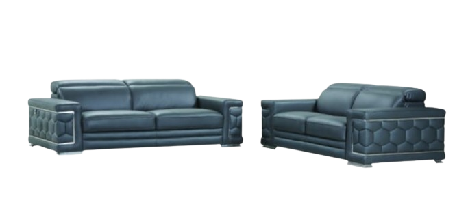 Dark Gray Italian Leather 5-Person Sofa and Loveseat Set with Coil Spring Construction