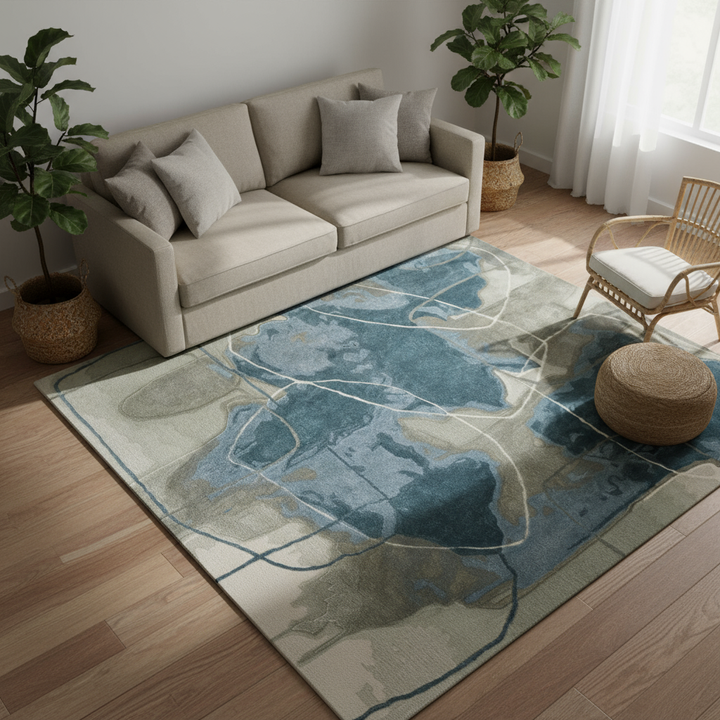 10' X 14' Blue and Gray Abstract Hand Tufted Area Rug