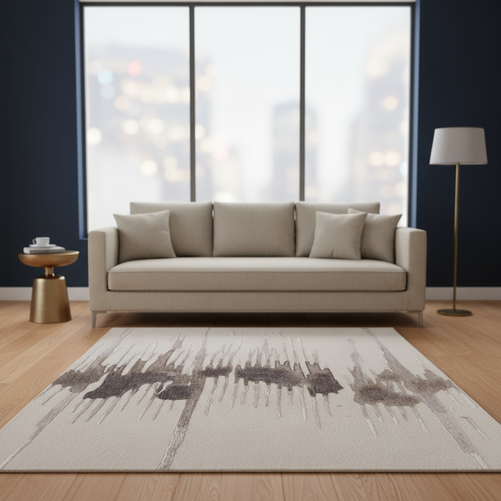 12' X 15' Ivory Taupe and Brown Abstract Hand Tufted Area Rug