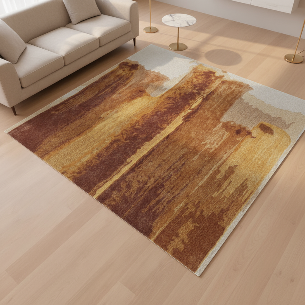 Transitional Abstract Red/Orange/Ivory Area Rug