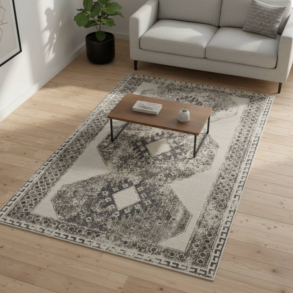 10' X 14' Gray and Ivory Abstract Power Loom Worn Faded Area Rug