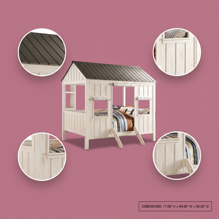 White Solid Wood Full House Bed