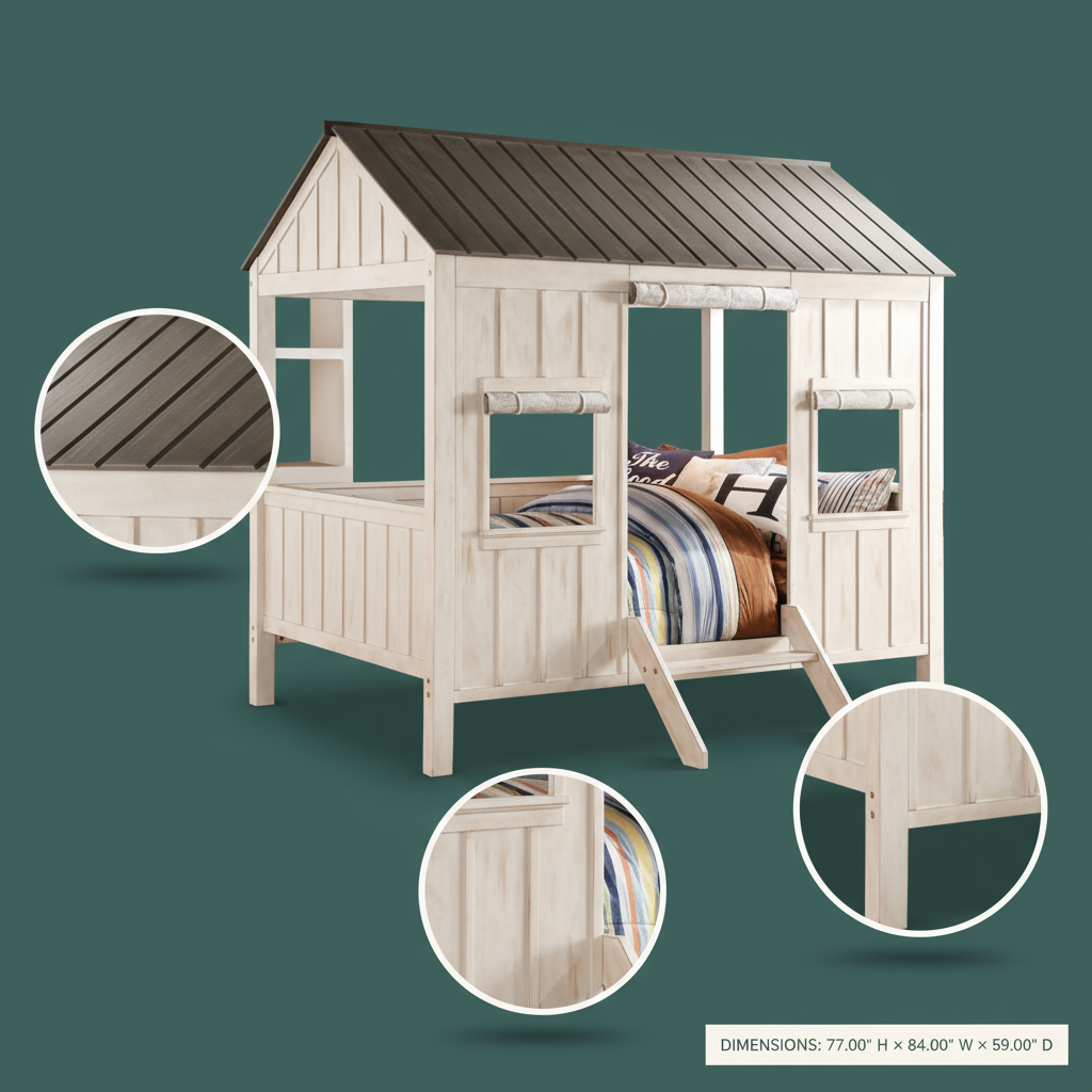 White Solid Wood Full House Bed