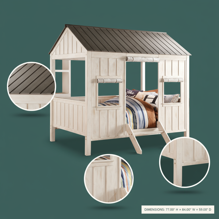 White Solid Wood Full House Bed