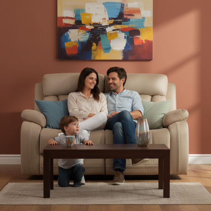 63" Beige Leather Match Recliner