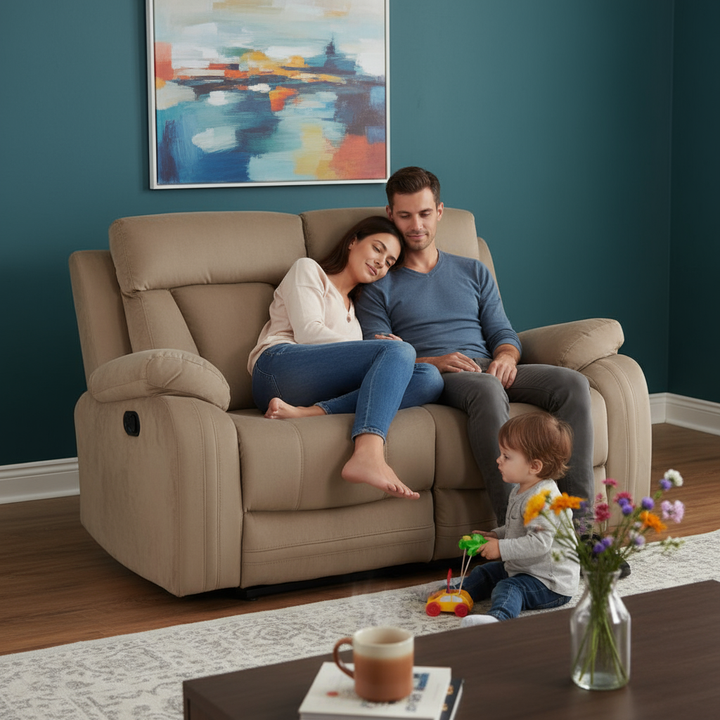 63" Beige Leather Match Recliner