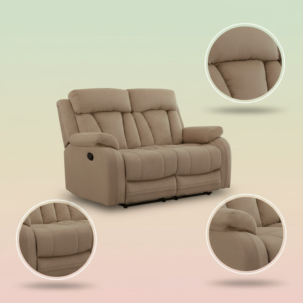 63" Beige Leather Match Recliner