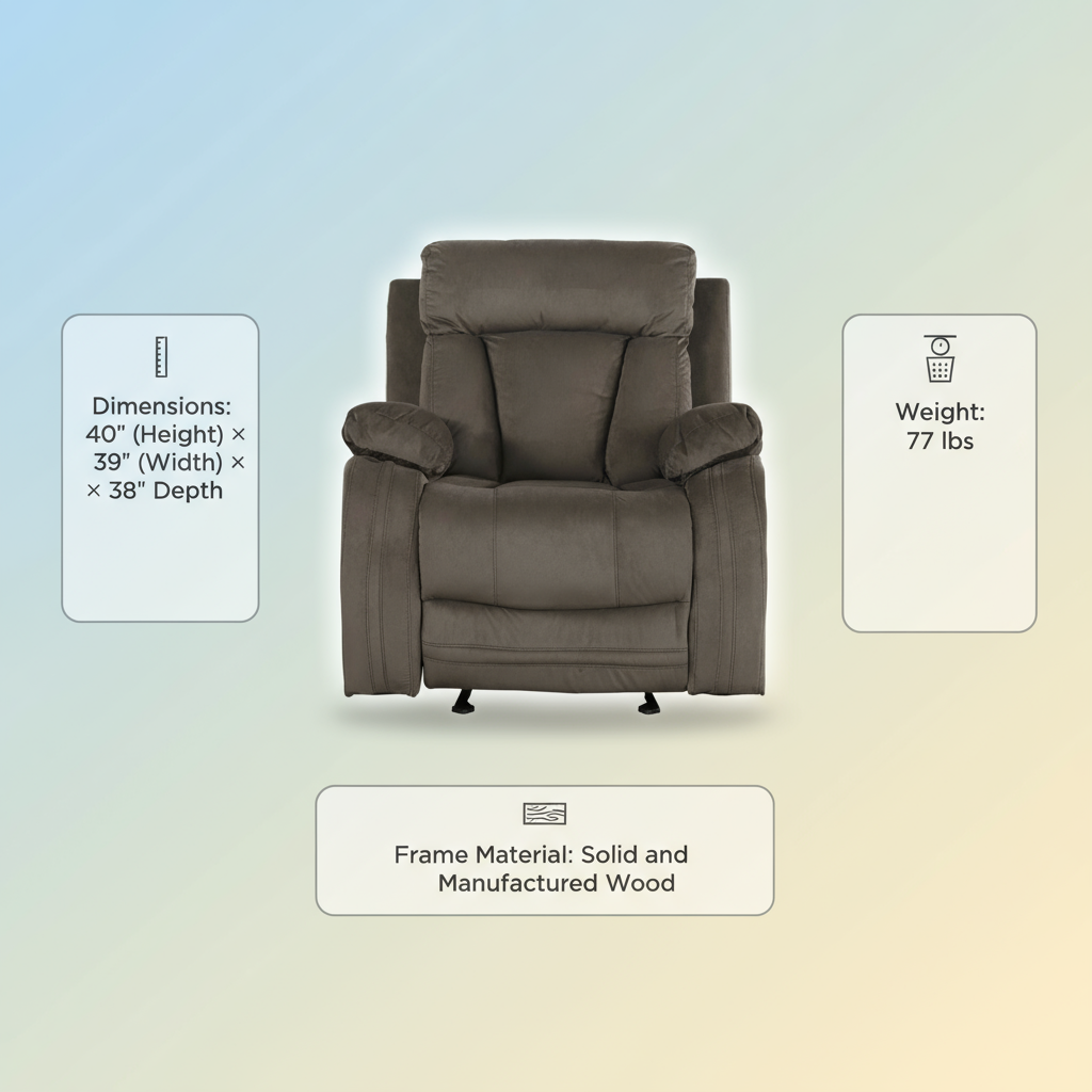 Premium Brown Microsuede Manual Recliner Chair with Steel Base - Contemporary Single-Seat Glider Reclining Chair for Modern Living Room