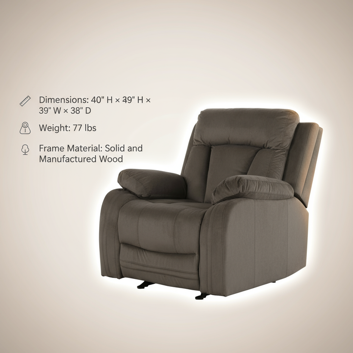 Premium Brown Microsuede Manual Recliner Chair with Steel Base - Contemporary Single-Seat Glider Reclining Chair for Modern Living Room