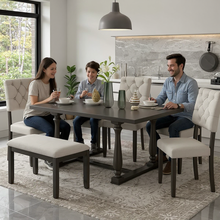 6-Piece Dining Modern 6-Piece Dining Table and Chair Set – Special-Shaped Legs & Foam Cushioned Seats | Dining Room Furniture | Trufairs Table and Chair Set with Special-shaped Legs and Foam-covered Seat Backs&Cushions for Dining Room