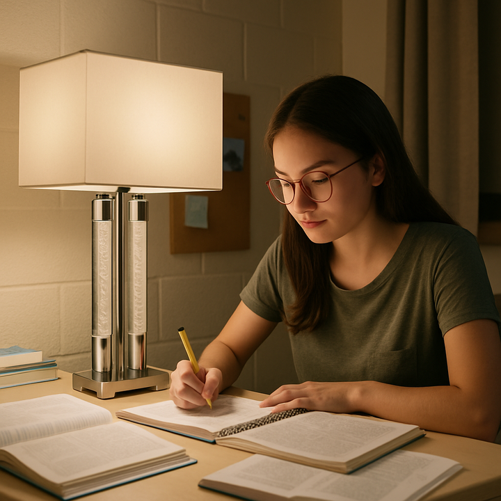 Elegant  Chrome & Acrylic Table Lamp with Linen Shade
