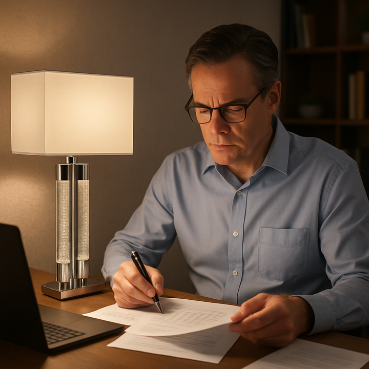 Elegant  Chrome & Acrylic Table Lamp with Linen Shade