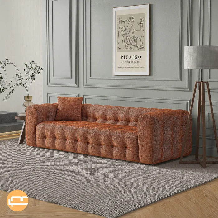 Eden Modern Tufted Chesterfield Boucle Fabric Sofa Orange