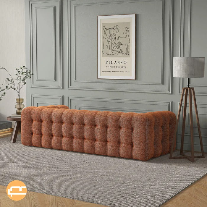 Eden Modern Tufted Chesterfield Boucle Fabric Sofa Orange