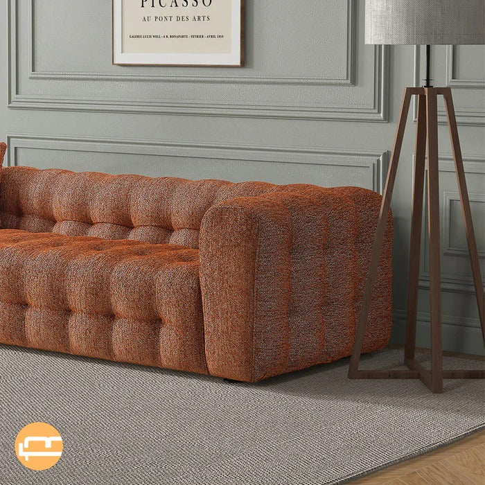 Eden Modern Tufted Chesterfield Boucle Fabric Sofa Orange