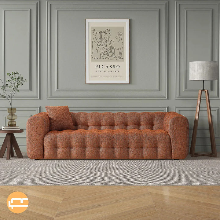 Eden Modern Tufted Chesterfield Boucle Fabric Sofa Orange