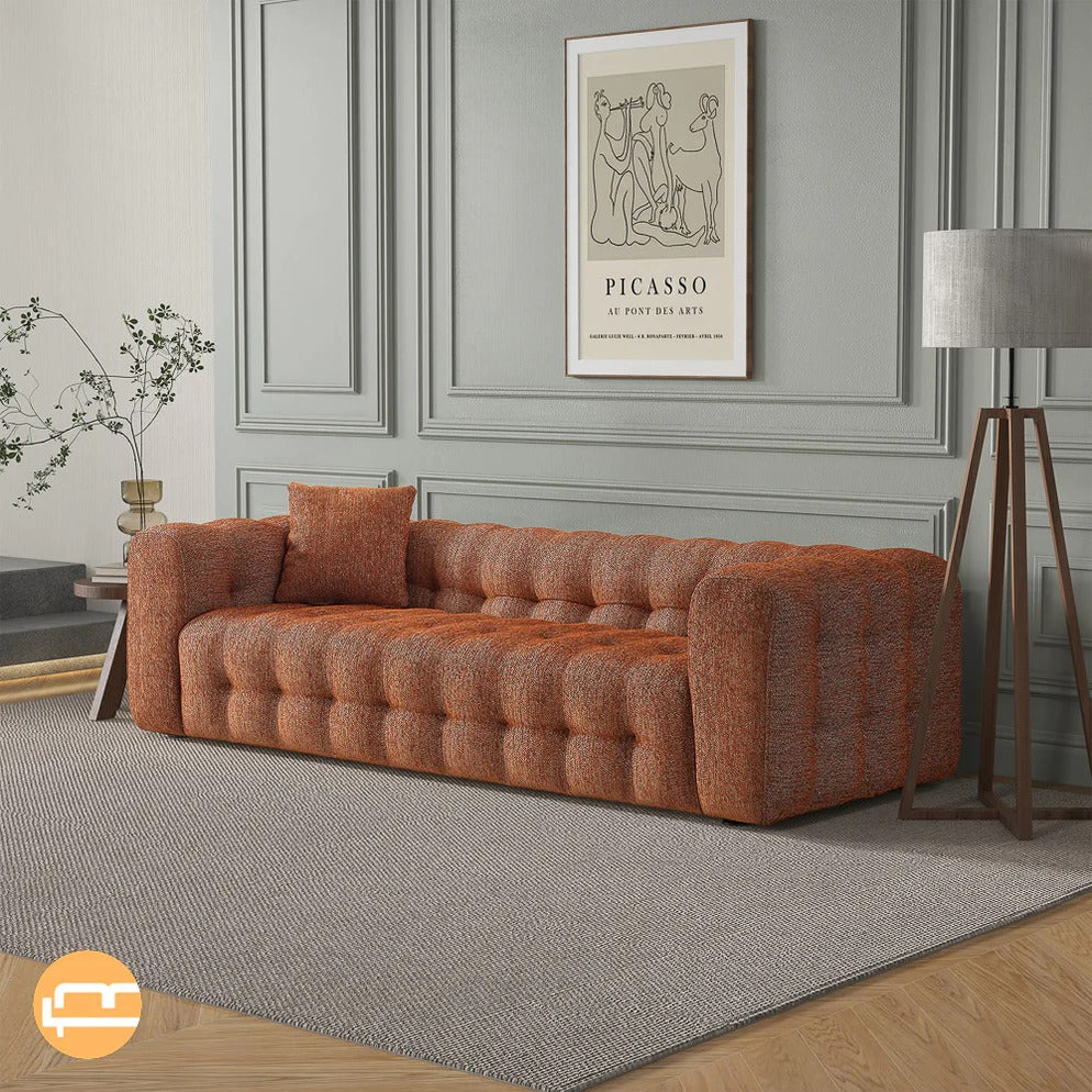 Eden Modern Tufted Chesterfield Boucle Fabric Sofa Orange