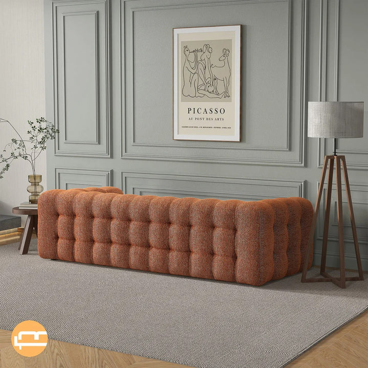 Eden Modern Tufted Chesterfield Boucle Fabric Sofa Orange