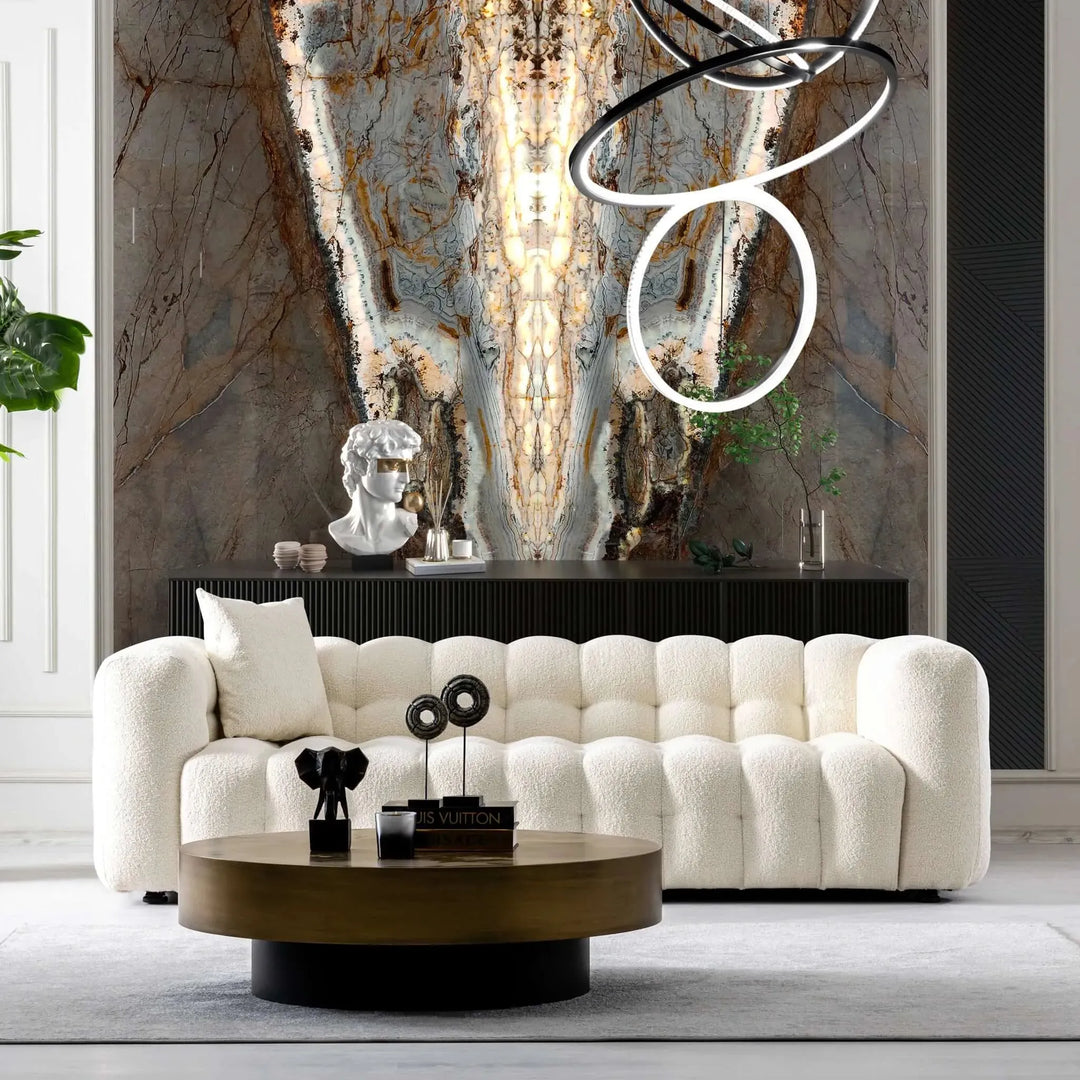 Eden Modern Tufted Chesterfield Boucle Fabric Sofa Cream