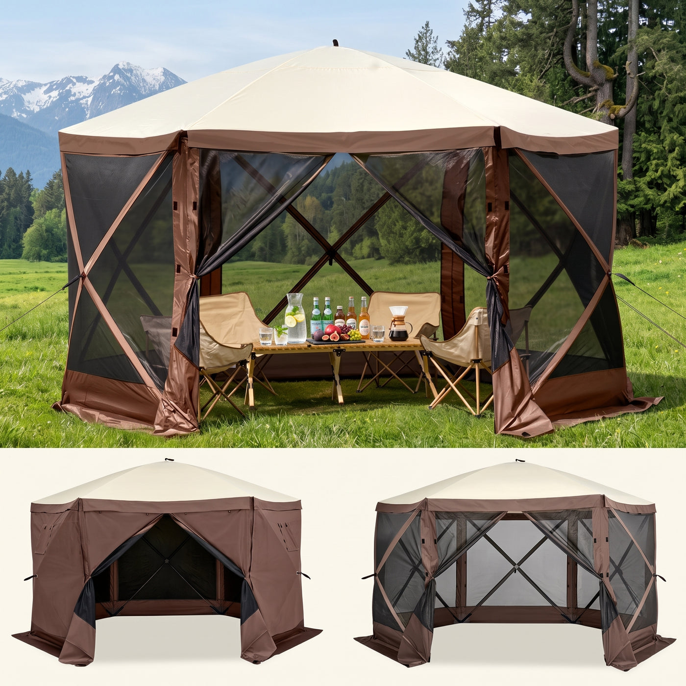Vevor 12x12 Pop-Up Screen Tent Gazebo – 6-Sided Mesh Shelter with Carry Bag (8–10 People) - 12x12ft Starry sky top without 5 sidewalls Khaki