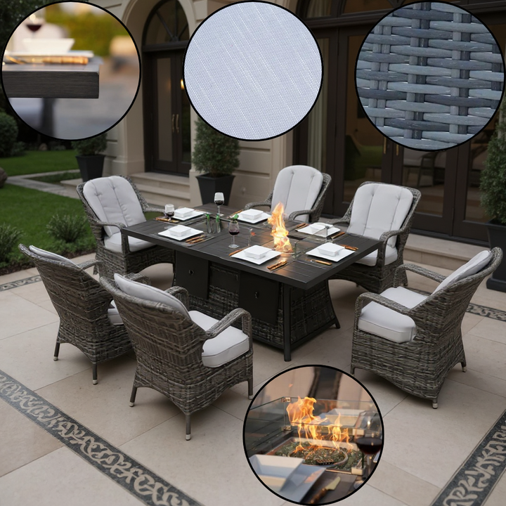 Seaside Wicker Firepit Dining Set – Built-In Ice Bucket & 50 000 BTU Gas Table | Patio Furniture | Trufairs