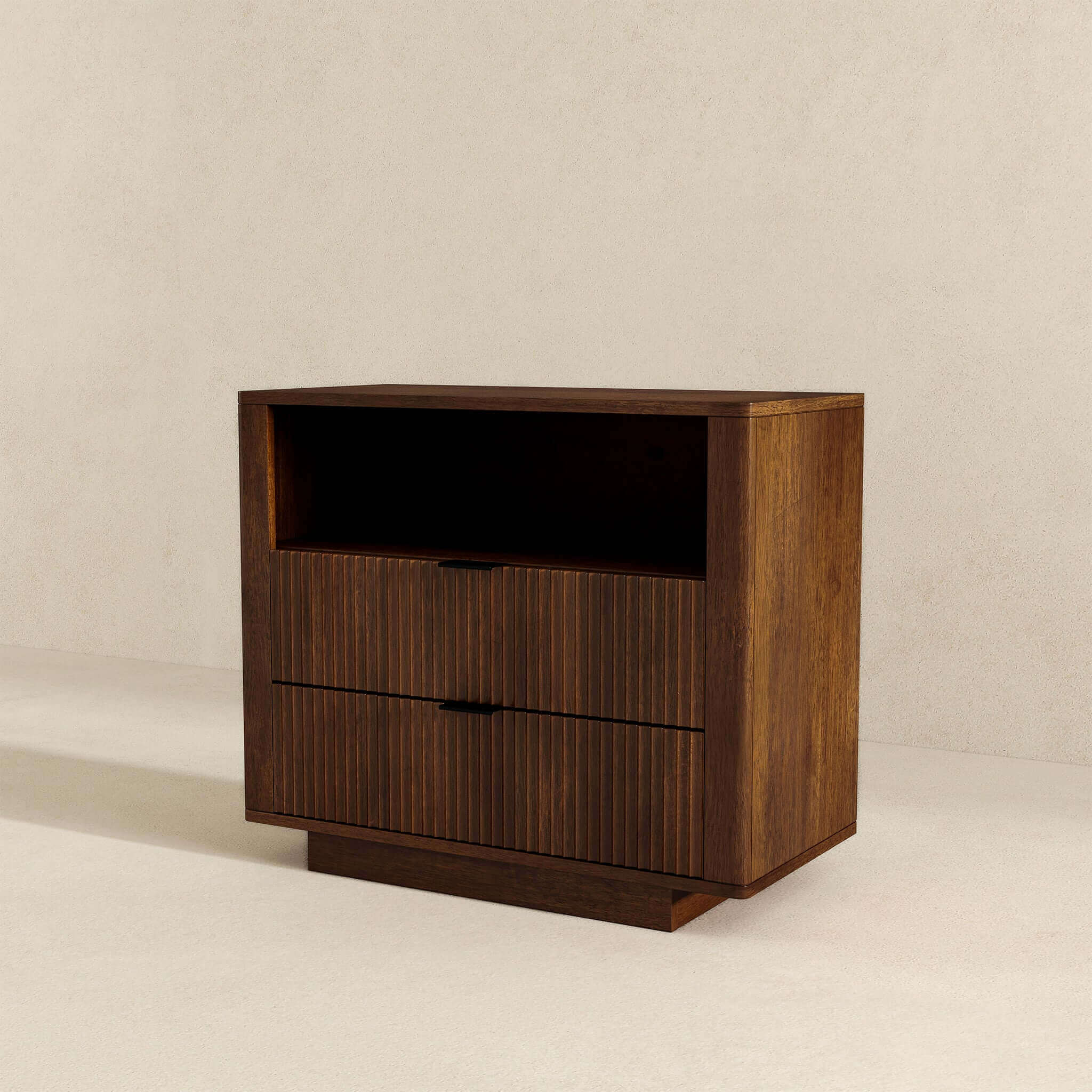 Lola Mid Century Modern Walnut Nightstand 2-Drawer Bed Side Table