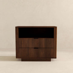 Lola Mid Century Modern Walnut Nightstand 2-Drawer Bed Side Table