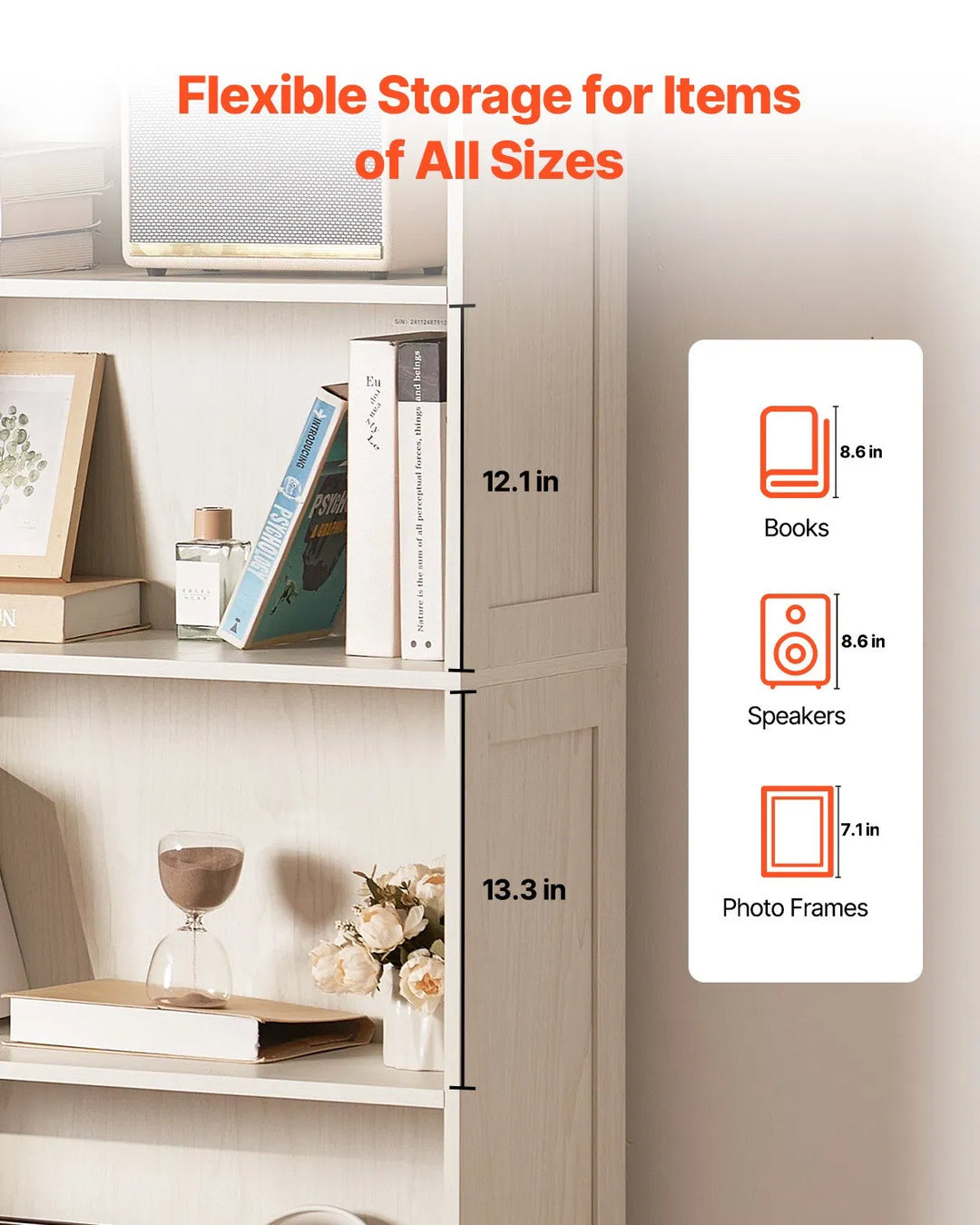 5 Tiers Wide Bookshelf 68" Wooden Freestanding Open Bookcase Shelf White