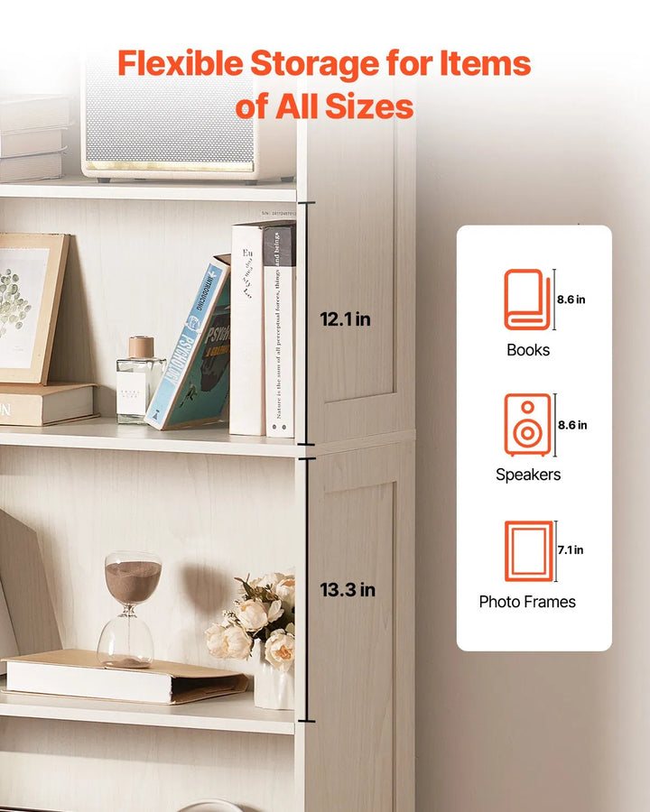 5 Tiers Wide Bookshelf 68" Wooden Freestanding Open Bookcase Shelf White