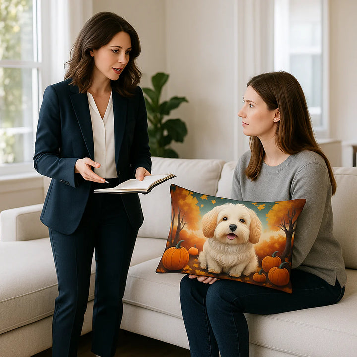 Exclusive Autumn Leaves Coton de Tulear Throw Pillow - Premium 12" x 16" Seasonal Collection