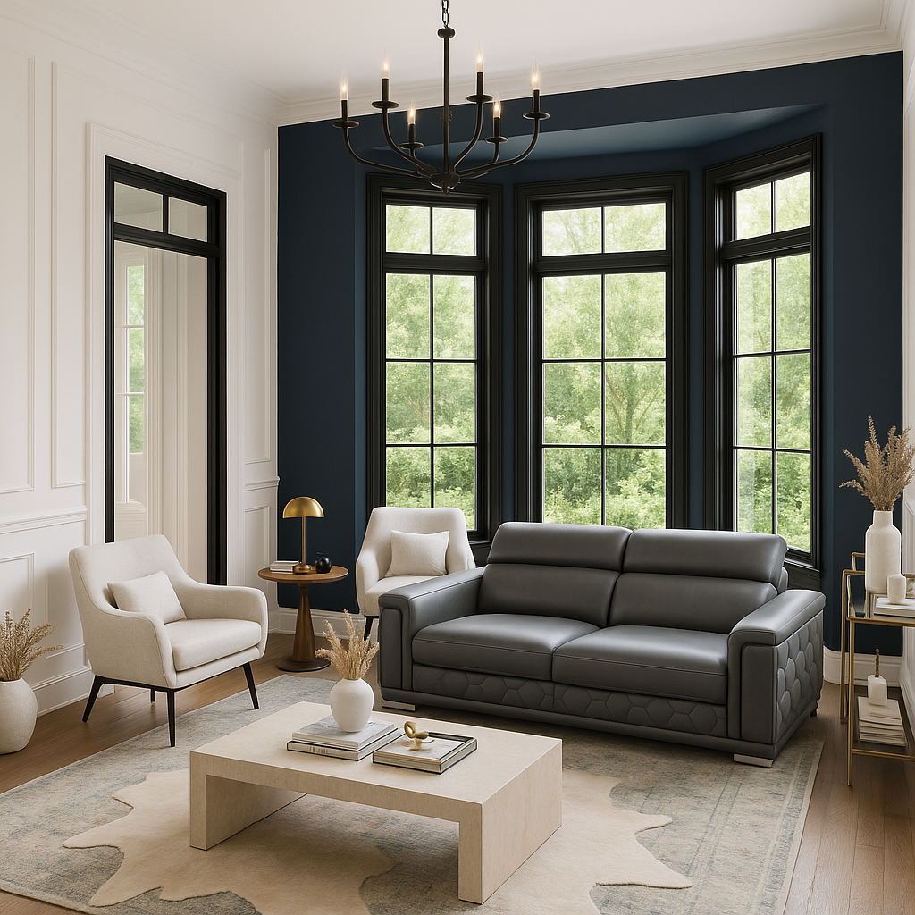 Dark Gray Italian Leather 5-Person Sofa and Loveseat Set with Coil Spring Construction
