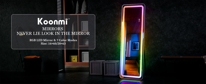 RGB Full Length Mirror, 60"x16" Full Body Mirror with LED Lights, Dimming & 7 Color Changing Lighting, Wall Mounted Hanging Mirr