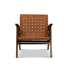 David Genuine Leather Teak Lounge Chair