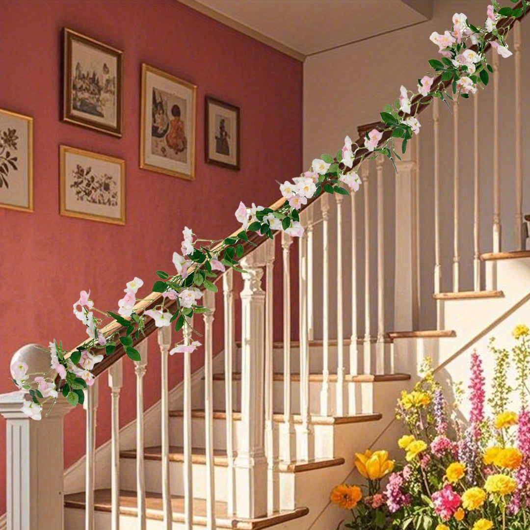 2 Pcs Artificial Cherry Blossom Flower Vine Hanging Cherry Blossom Flower Silk Garland Hanging Vines Faux Flowers For