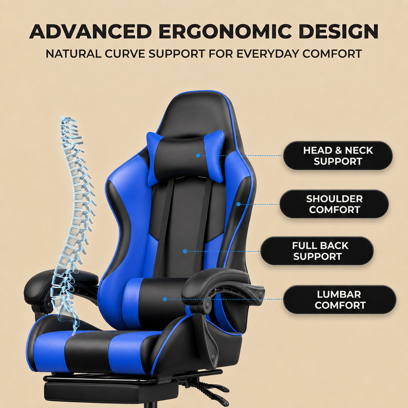 GAMING CHAIR WITH FOOTREST – LUMBAR SUPPORT & 360° SWIVEL - 06