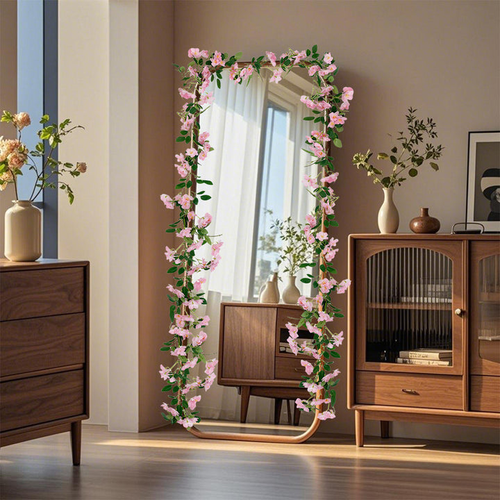 2 Pcs Artificial Cherry Blossom Flower Vine Hanging Cherry Blossom Flower Silk Garland Hanging Vines Faux Flowers For