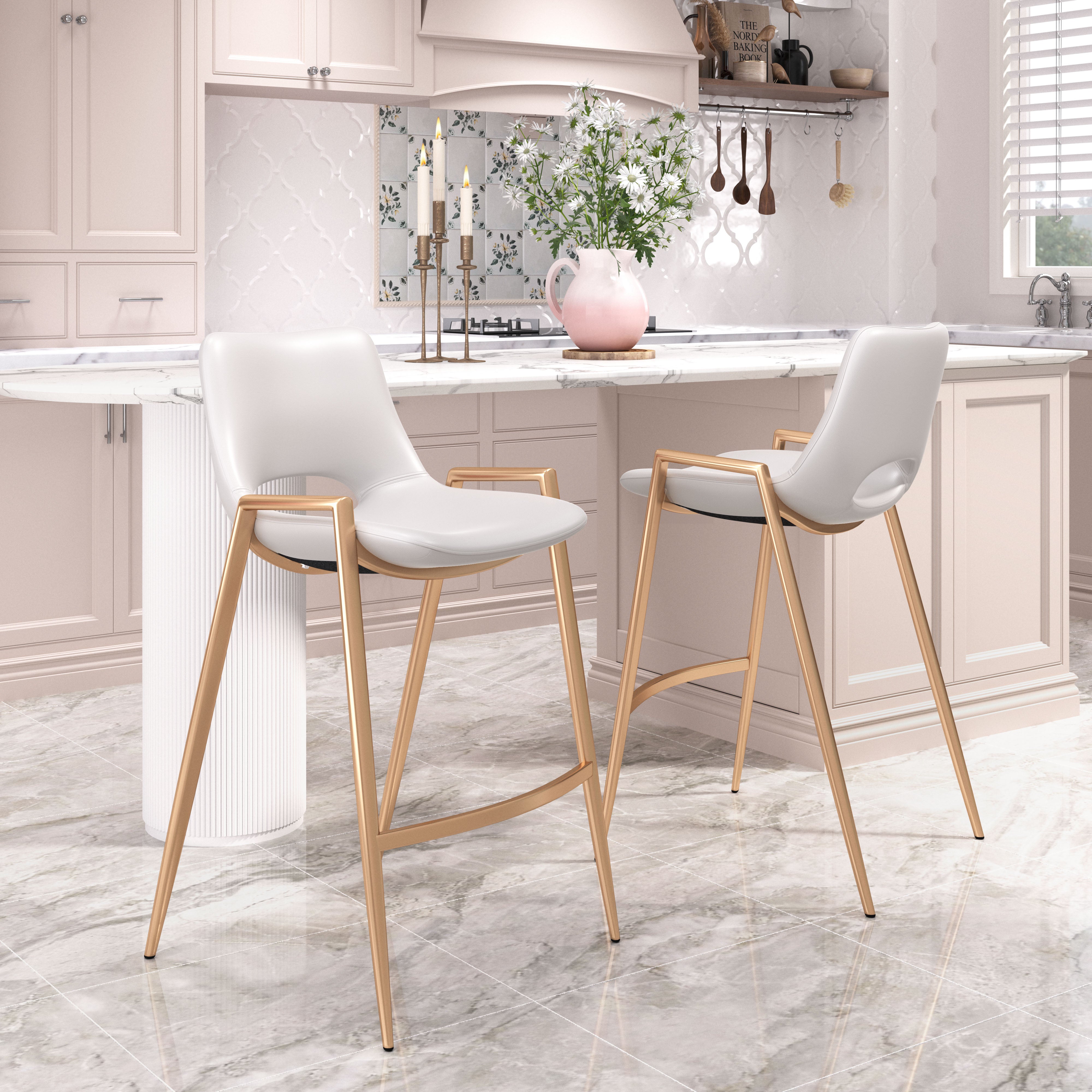 Desi Counter Stool White & Gold