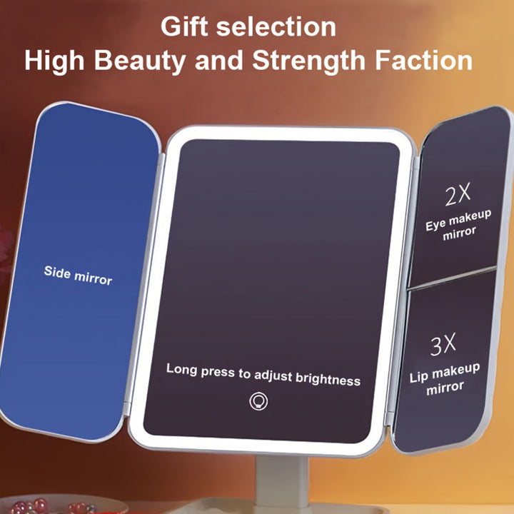 LED Tri-Fold Makeup Mirror, Lighted Vanity Mirror Double Door - Beauty Makeup Tool for Dorm Use - 1pc