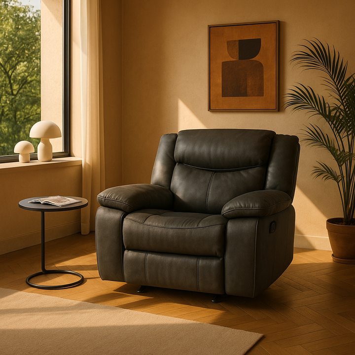 Gray Leather Match Manual Reclining Chair - Premium Power Recliner for Living Room Comfort