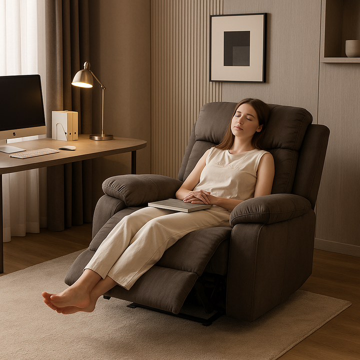 Premium Brown Microsuede Manual Recliner Chair with Steel Base - Contemporary Single-Seat Glider Reclining Chair for Modern Living Room